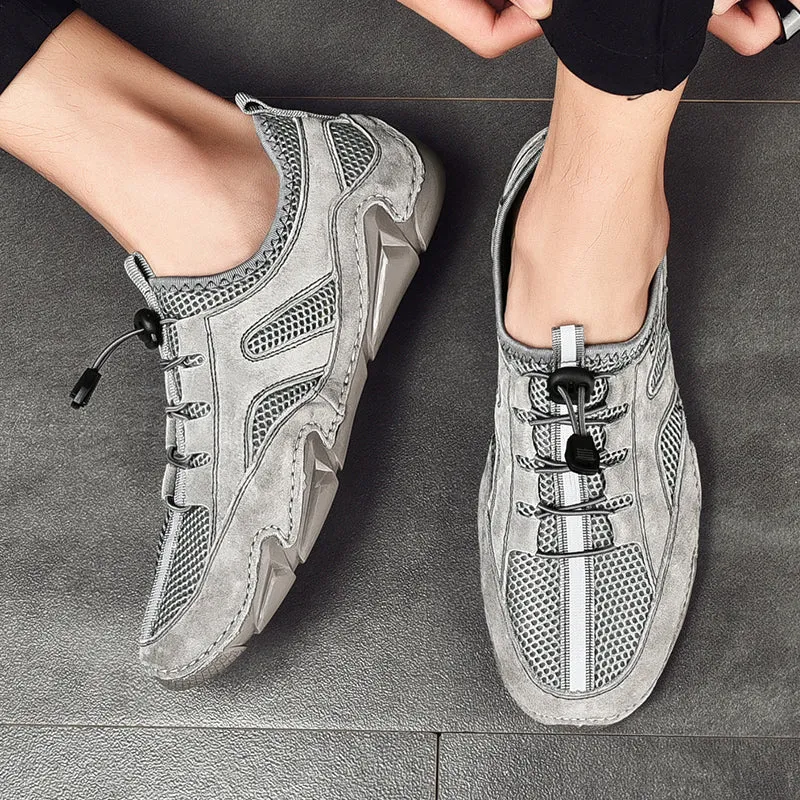 Men's Spring/Autumn Leather Casual British Style Breathable Sneakers | Plus Size