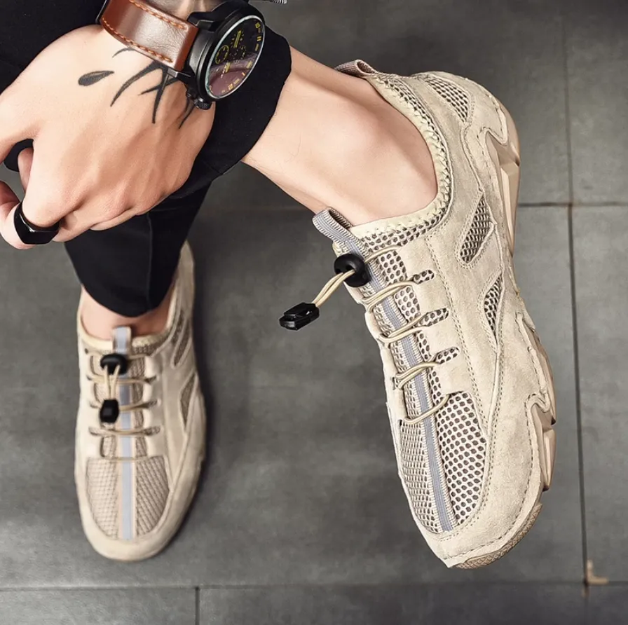 Men's Spring/Autumn Leather Casual British Style Breathable Sneakers | Plus Size