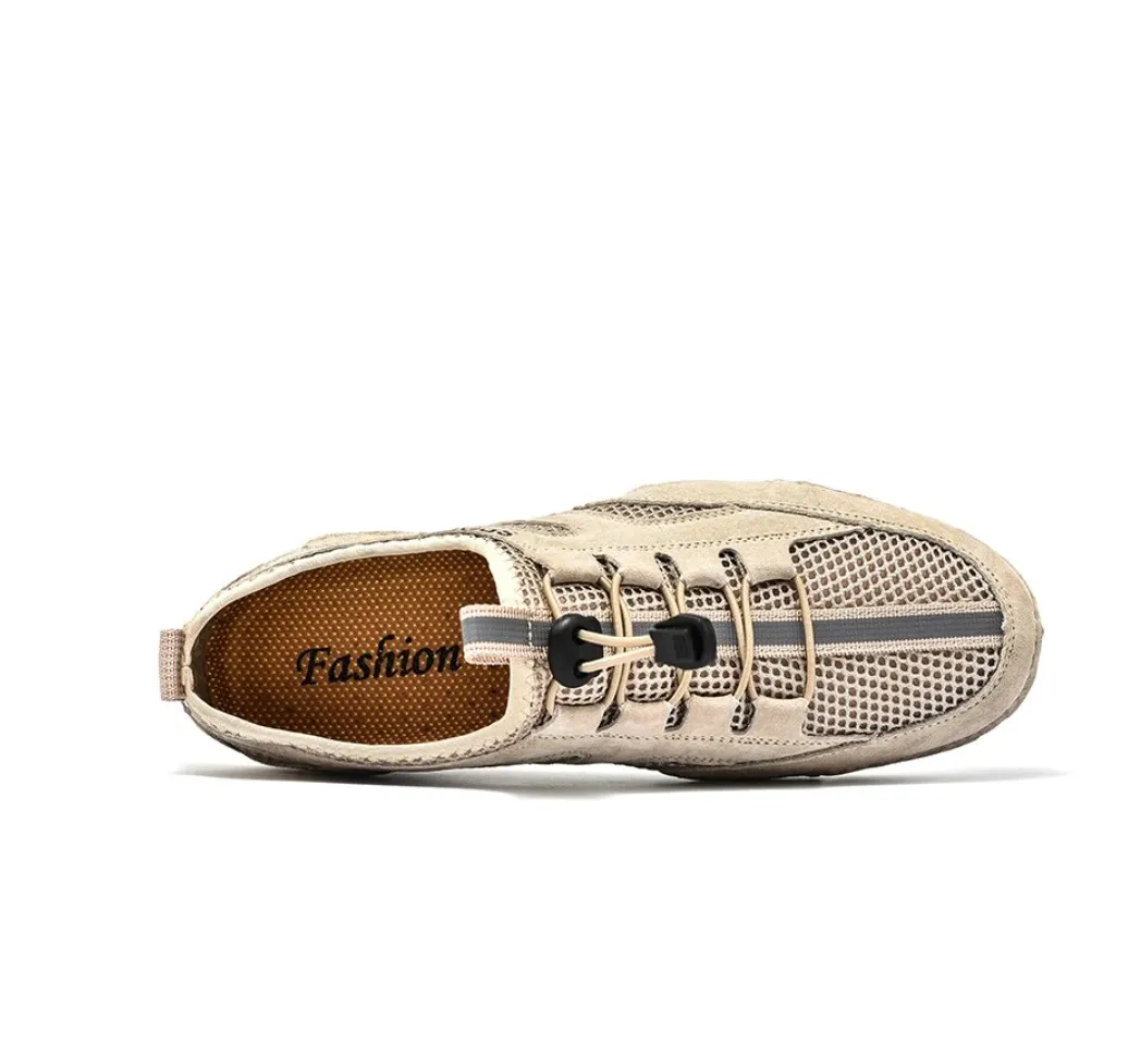 Men's Spring/Autumn Leather Casual British Style Breathable Sneakers | Plus Size