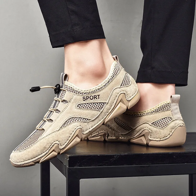 Men's Spring/Autumn Leather Casual British Style Breathable Sneakers | Plus Size