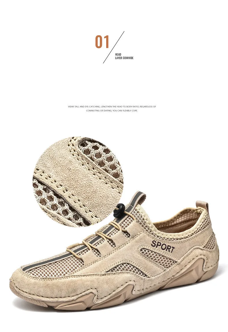 Men's Spring/Autumn Leather Casual British Style Breathable Sneakers | Plus Size
