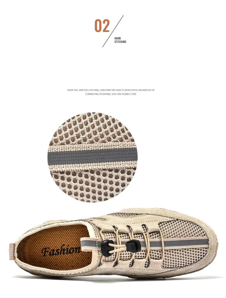Men's Spring/Autumn Leather Casual British Style Breathable Sneakers | Plus Size