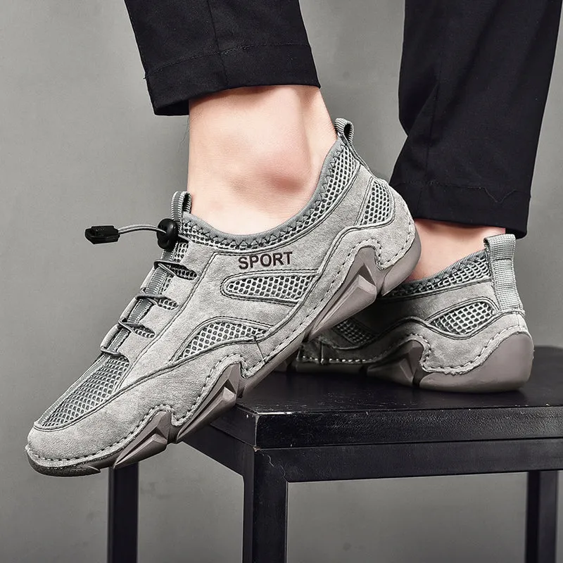 Men's Spring/Autumn Leather Casual British Style Breathable Sneakers | Plus Size
