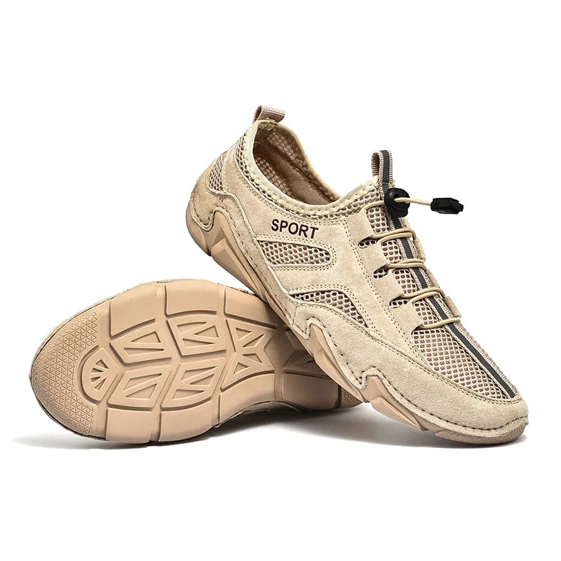 Men's Spring/Autumn Leather Casual British Style Breathable Sneakers | Plus Size