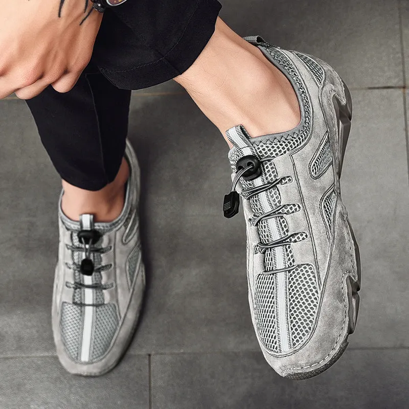 Men's Spring/Autumn Leather Casual British Style Breathable Sneakers | Plus Size