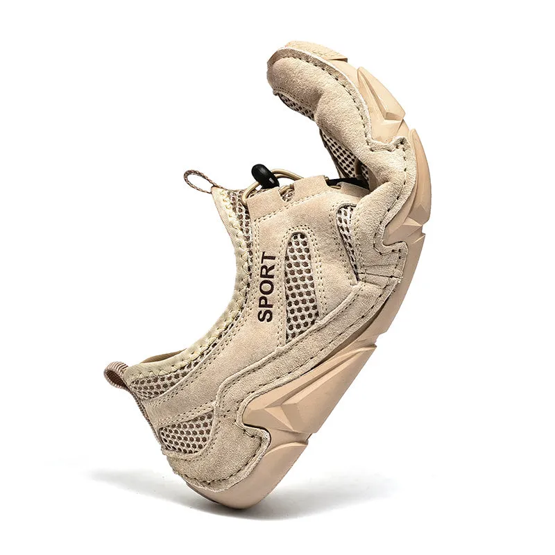 Men's Spring/Autumn Leather Casual British Style Breathable Sneakers | Plus Size