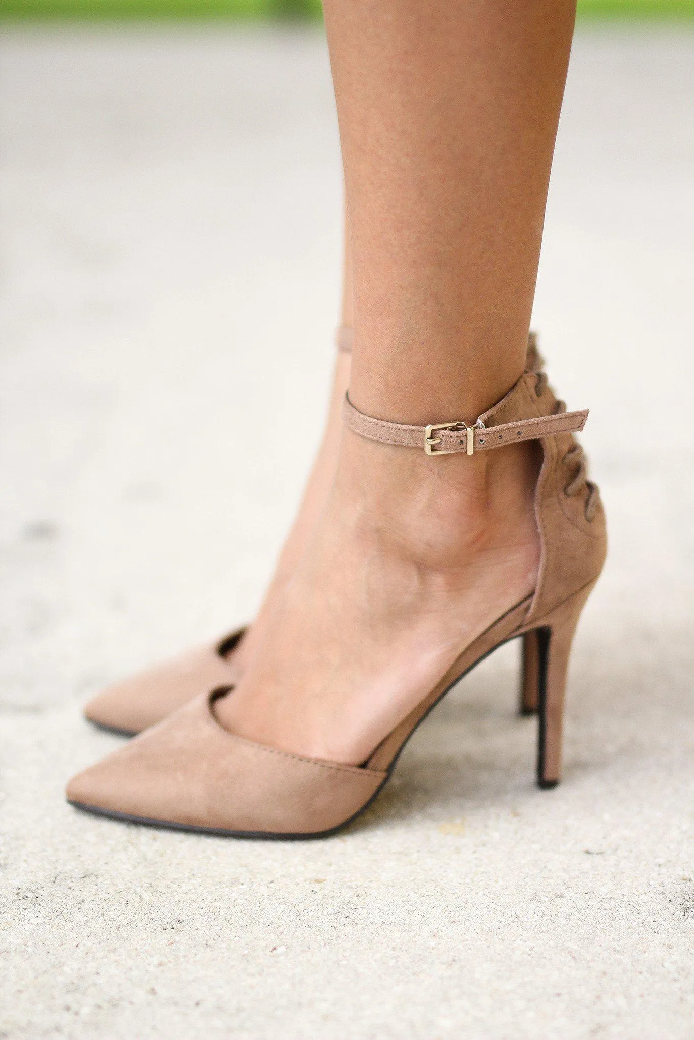 Natural Pointed Toe Pump with Ankle Strap