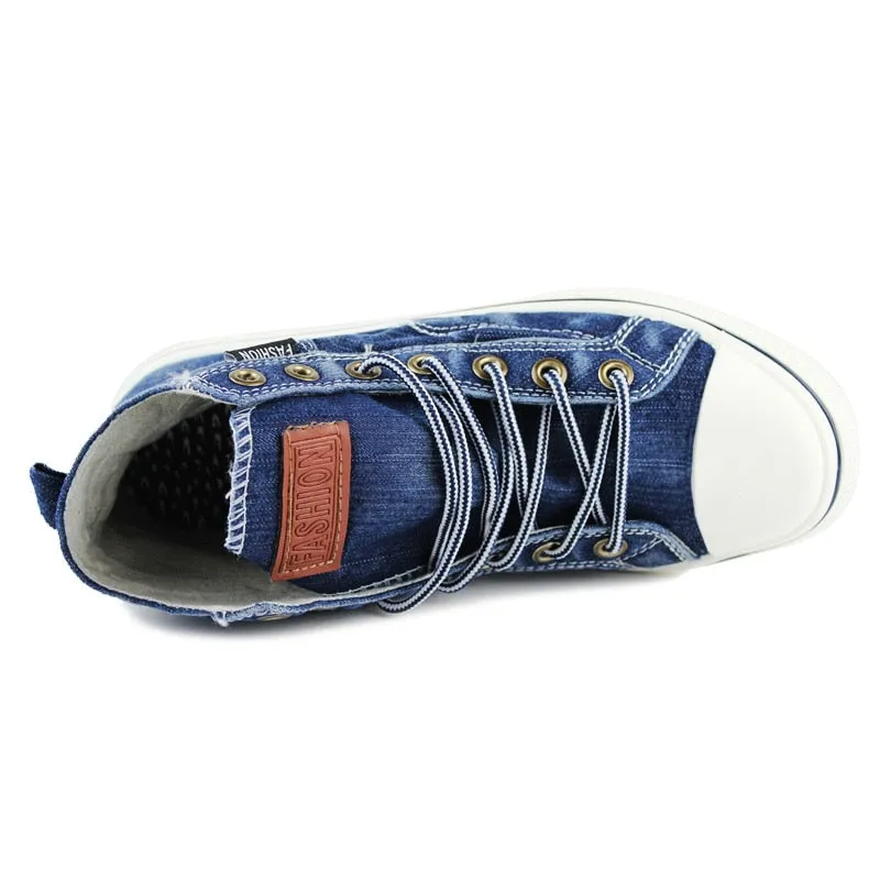 New 2022 Denim Shoes Women Fashion Sneakers High top Women's Sneakers Thick Sole Ladies Brand Shoes Plus Size 42 ZHK040