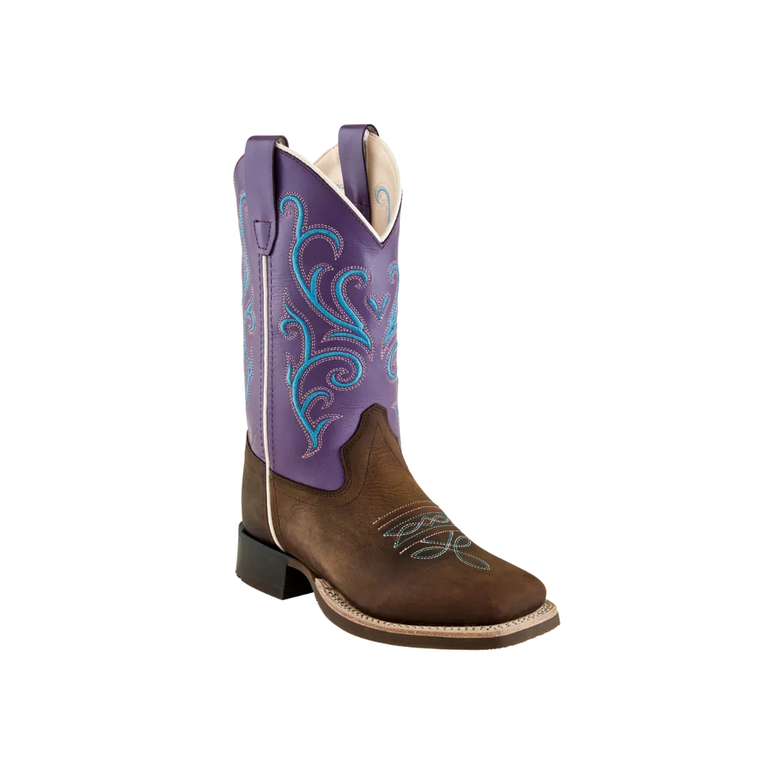 Old West Kid's Brown Purple Boot