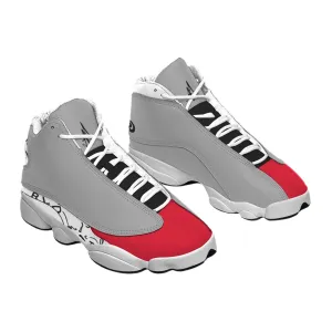 Personalized Gray Red Men's Curved Basketball Shoes With Thick Soles