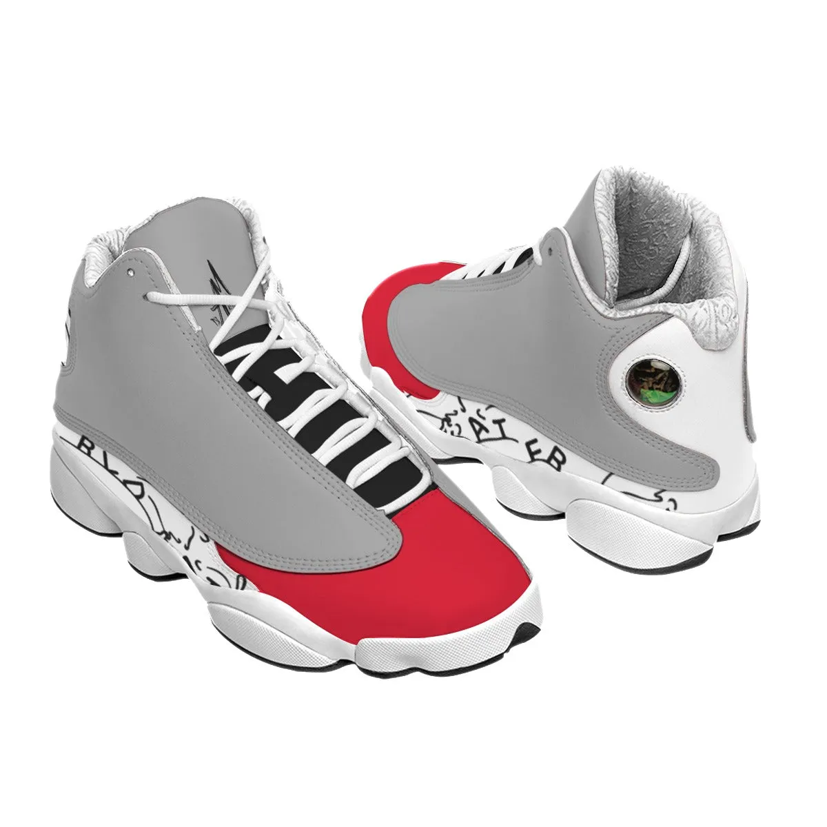 Personalized Gray Red Men's Curved Basketball Shoes With Thick Soles