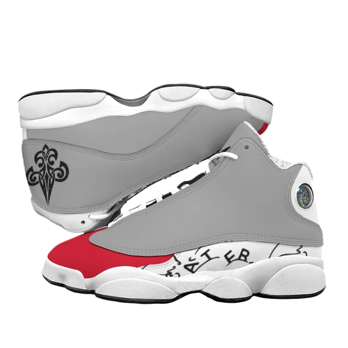Personalized Gray Red Men's Curved Basketball Shoes With Thick Soles