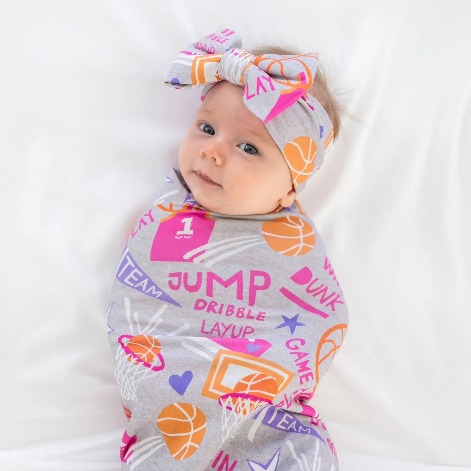Pink Slam Dunk Swaddle & Luxe Bow Headband Set