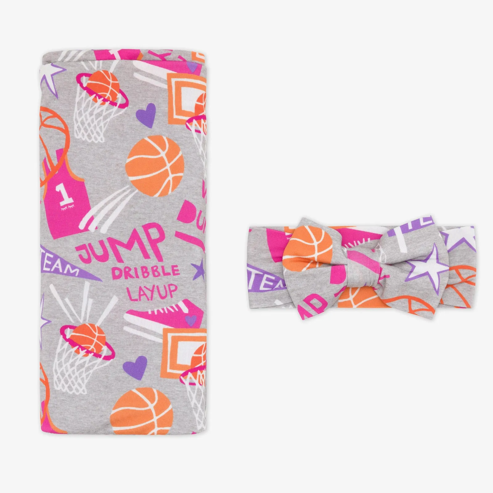 Pink Slam Dunk Swaddle & Luxe Bow Headband Set