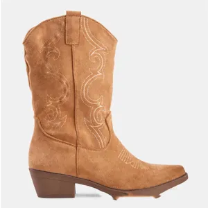 Pointed suede denim boots