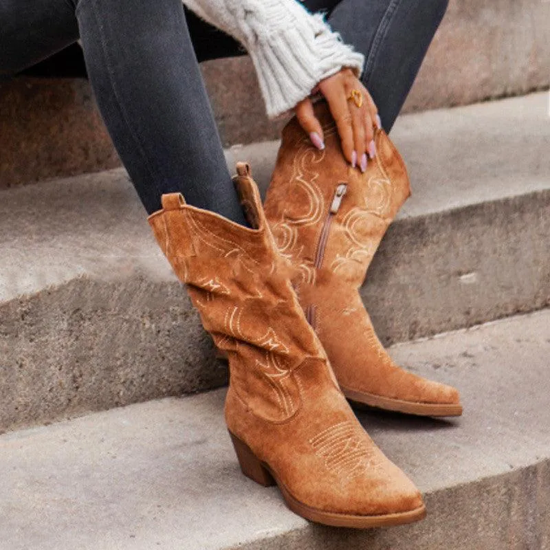 Pointed suede denim boots