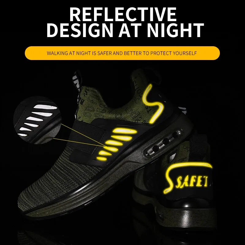 Reflective Men's Safety Shoes Boots With Steel Toe Cap Casual Men's Boots Work Indestructible Shoes Puncture-Proof Work Sneakers
