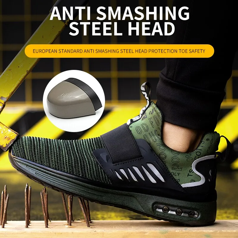 Reflective Men's Safety Shoes Boots With Steel Toe Cap Casual Men's Boots Work Indestructible Shoes Puncture-Proof Work Sneakers