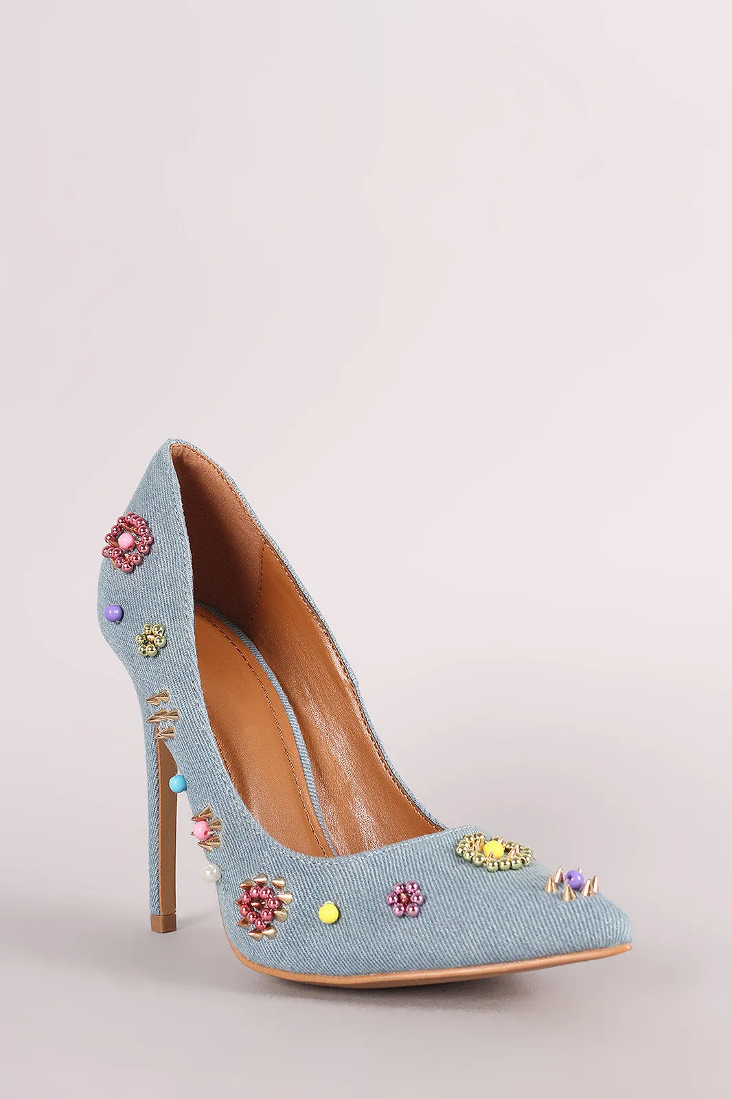 Shoe Republic LA Denim Beadwork Pointy Toe Pump