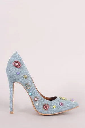 Shoe Republic LA Denim Beadwork Pointy Toe Pump