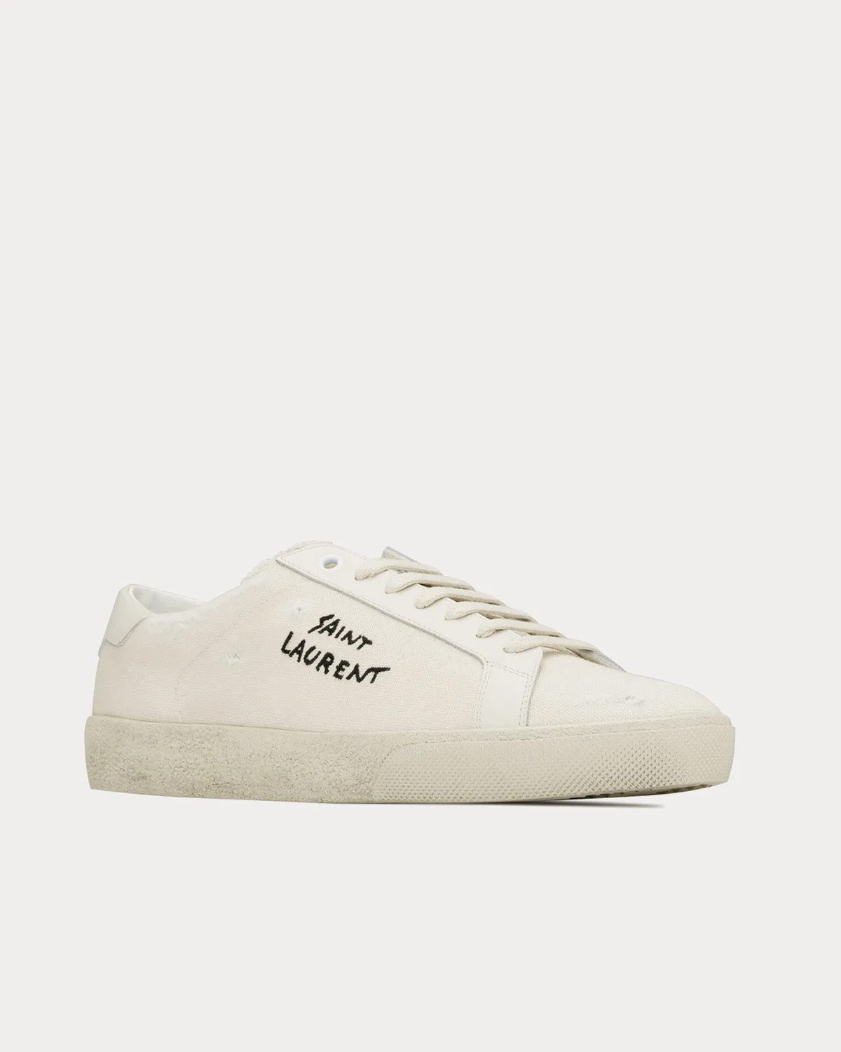 SL/06 Court Classic Embroidered Canvas & Smooth Leather Cream Low Top Sneakers