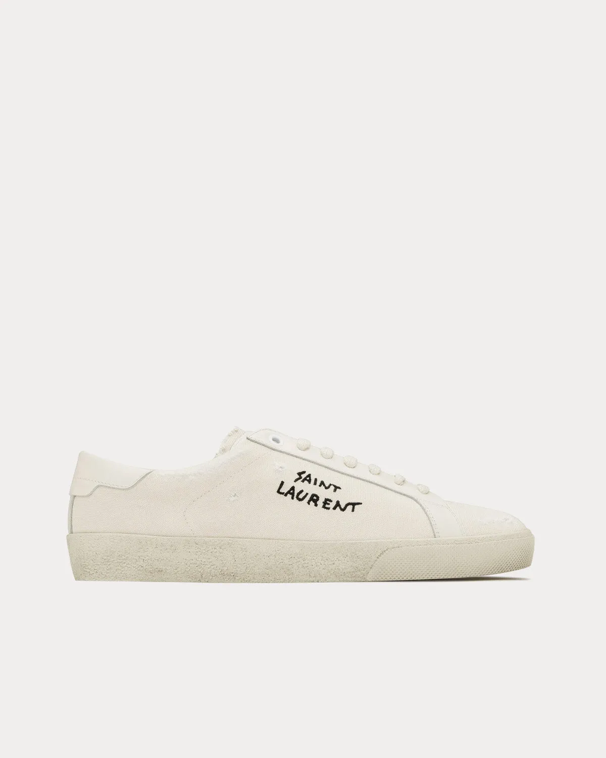 SL/06 Court Classic Embroidered Canvas & Smooth Leather Cream Low Top Sneakers