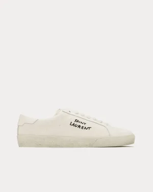 SL/06 Court Classic Embroidered Canvas & Smooth Leather Cream Low Top Sneakers