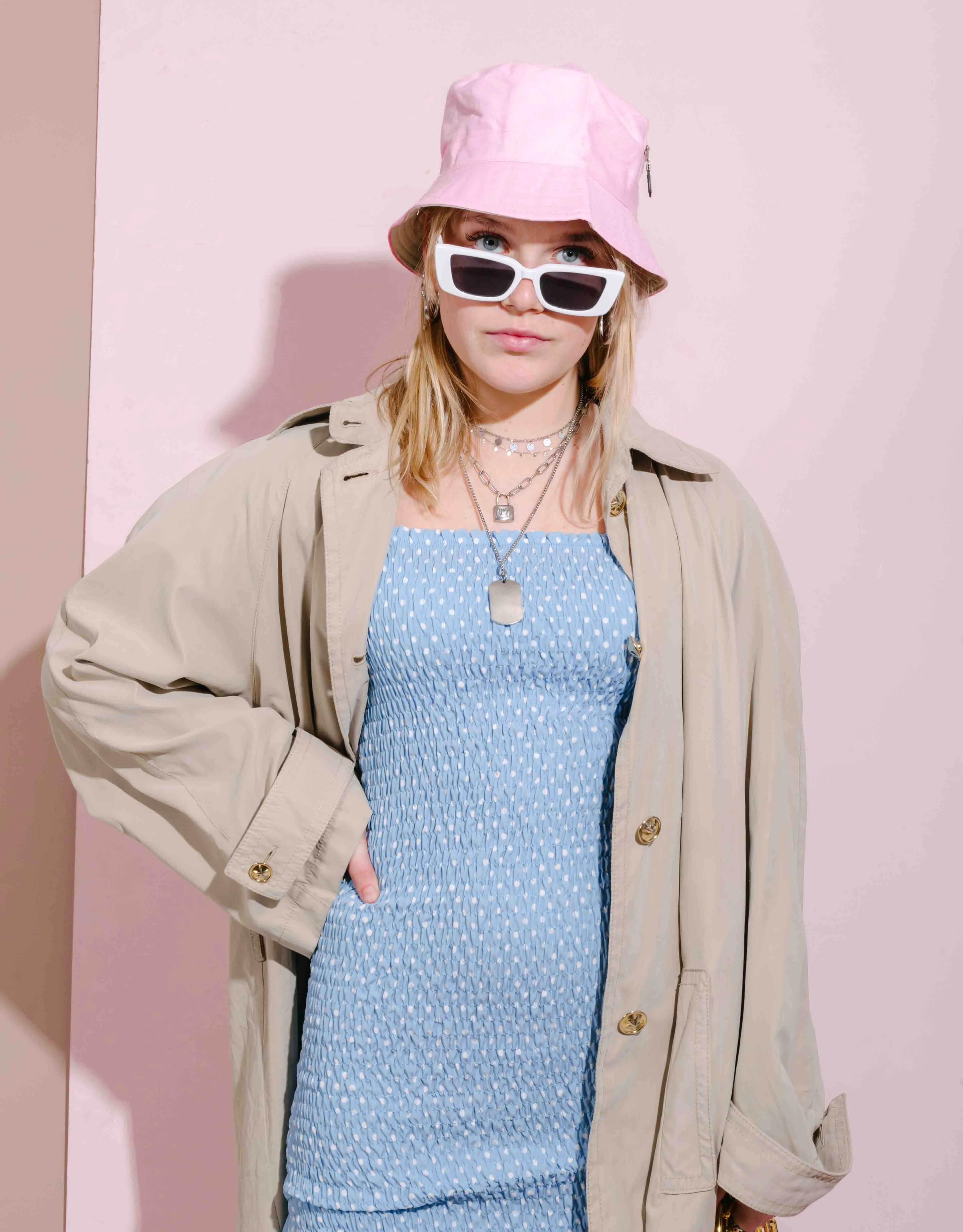 Smocked dress with small polkadots