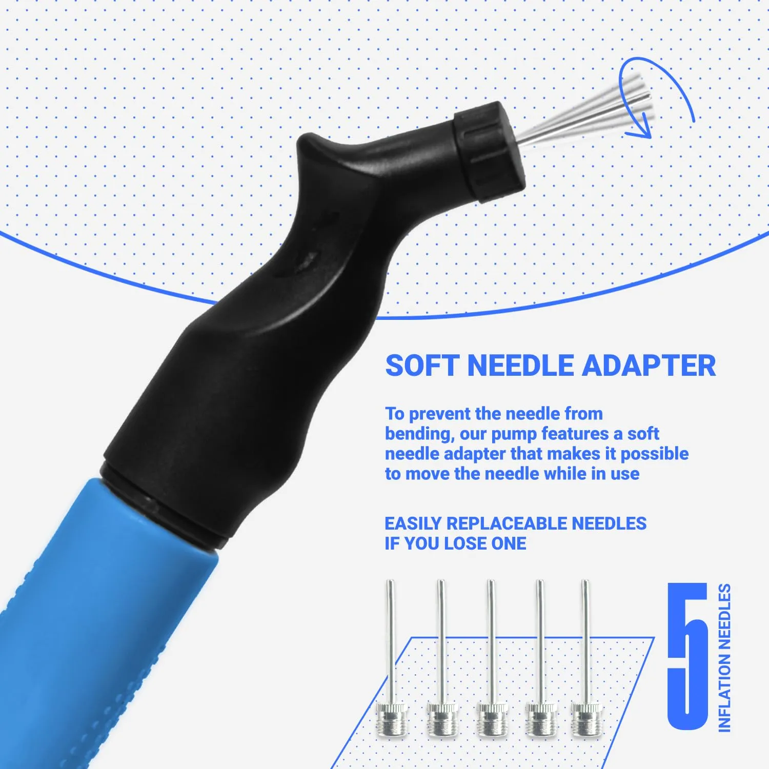 SPORTBIT Ball Pump for Sports Balls - Push & Pull Inflating System - Hand Pump for All Exercise Balls - Volleyball Pump, Basketball Inflator, Football & Soccer Ball Air Pump - Goes with 5 Needles Set