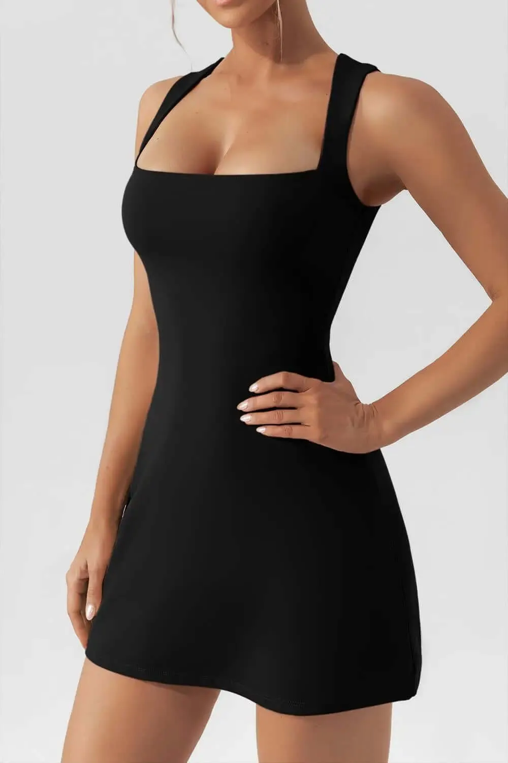 Square Neck Dress - Sleeveless Mini