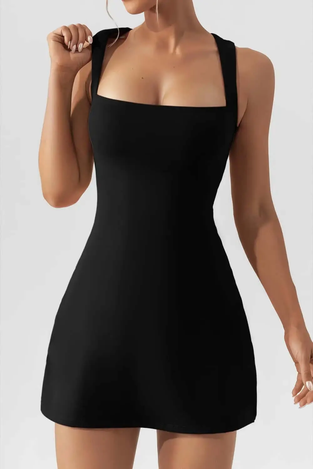 Square Neck Dress - Sleeveless Mini