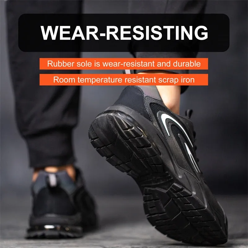 Summer Work Shoes Men Steel Toe Cap Indestructible Sneakers Safety Shoes Lightweight Reflective Strip Construction Boots