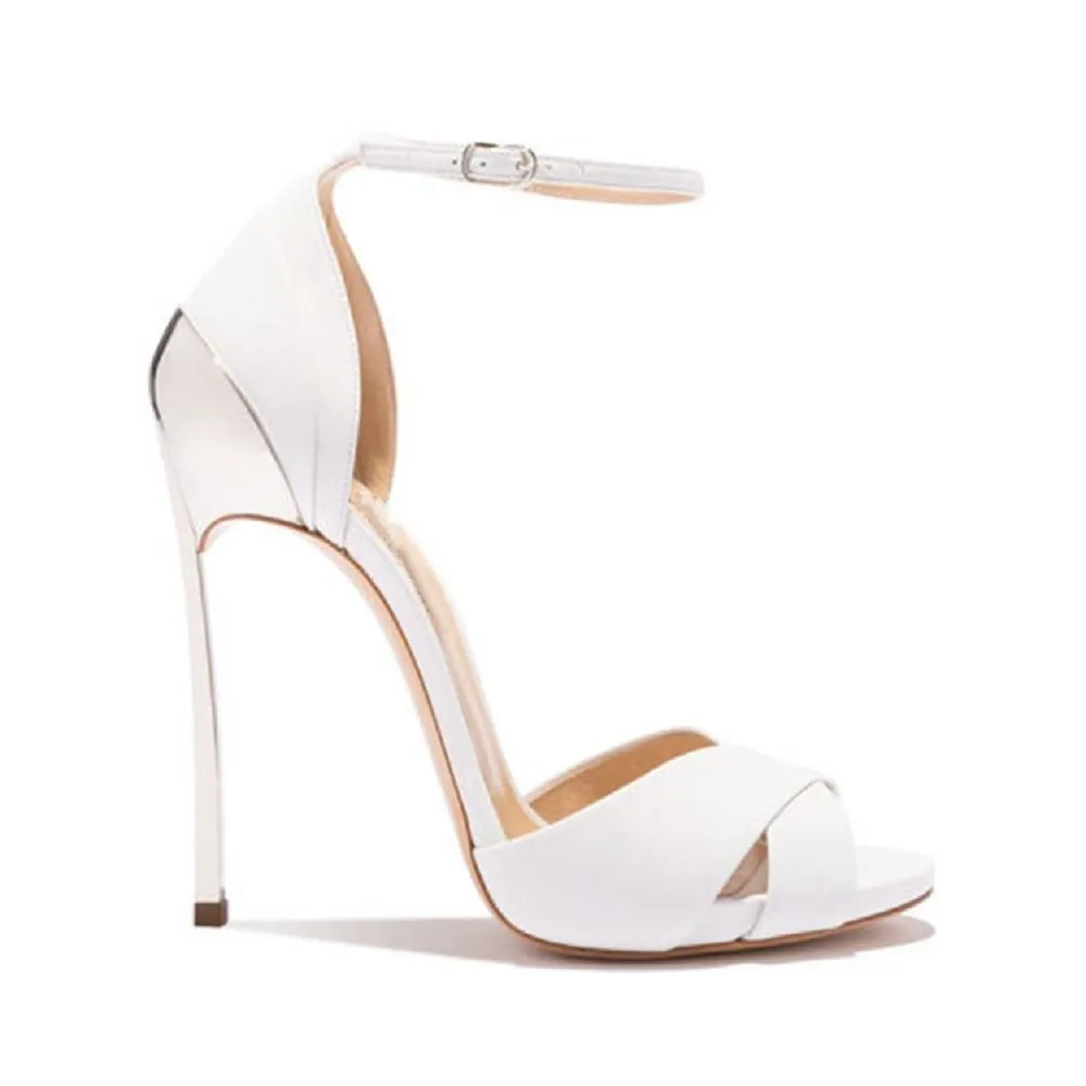 Tucomosi White Classic Single Band Ankle Strap Stiletto High Heel Sandal