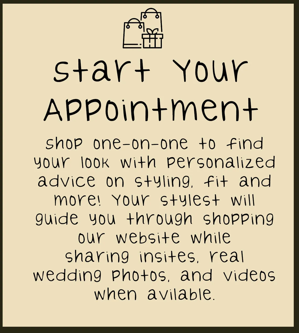 Virtual Bridal Appointments (appointment options listed in description below)