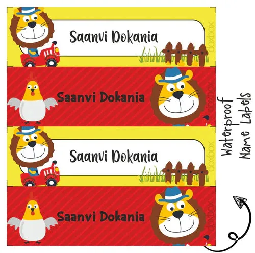 Waterproof Labels - LION ON A TRACTOR - Pack of 88 labels - PREPAID ONLY