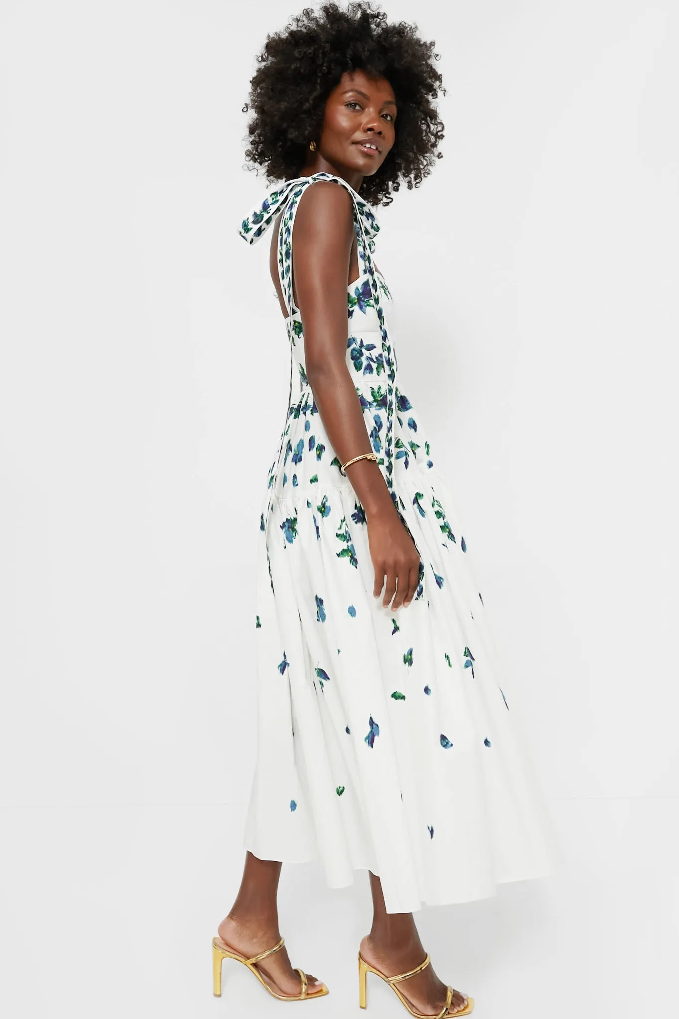 White and Multi Bow Strap Tier Fit and Flare Dress
