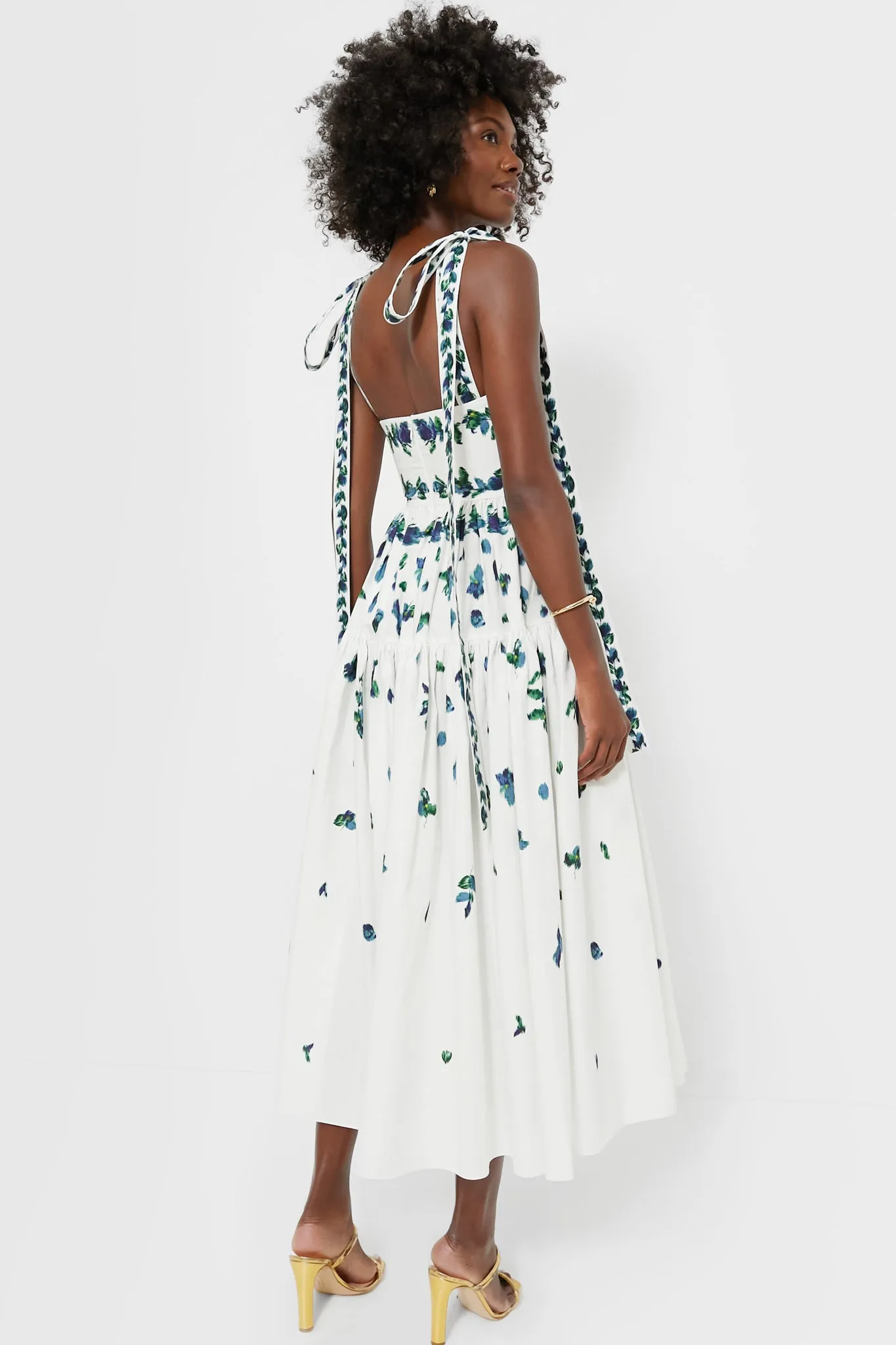White and Multi Bow Strap Tier Fit and Flare Dress