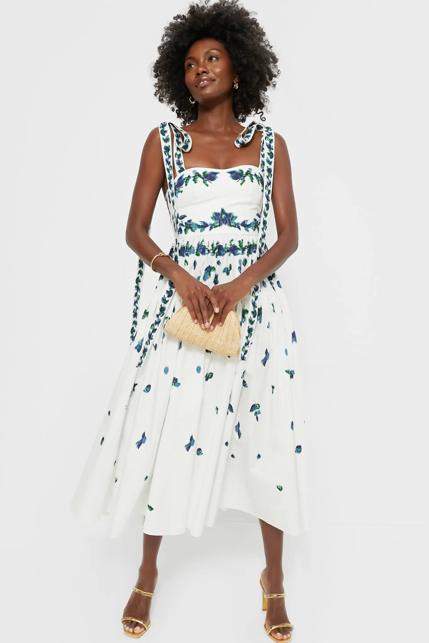 White and Multi Bow Strap Tier Fit and Flare Dress