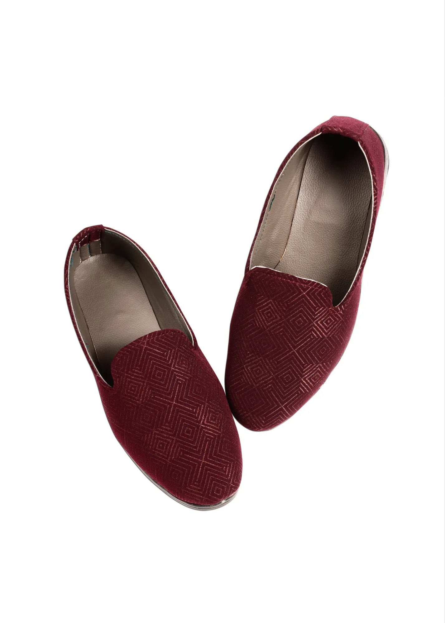 Wine Jacquard Loafer Shoes for Mens