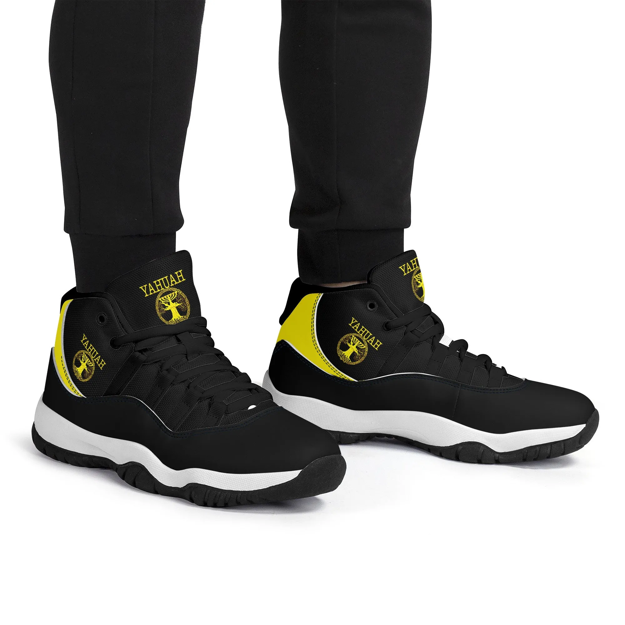 Yahuah-Tree of Life 02-01 High Top Air Retro Black Sole Unisex Sneakers (Style 01)